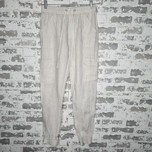 Nicole Miller New York Cargo Pants Womens Small Beige 100% European Flax Linen